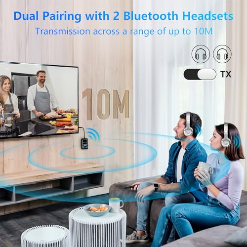 Bluetooth 5.3 Transmitter Adapter for Airplane 2-in-1 Wireless Bluetooth Audio Transmitter Receiver for 3.5mm Aux Jacks on Flight/TV/Gym Equipment, for up to 2 Wireless Headphones, Cell Phones (black)