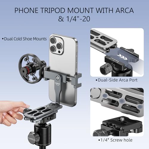 Phone Tripod Stand Foldable, PT-05 Pocket Cell Phone Tripod Mount Handle Smartphone Desk Stand Travel All in One Vlog Video Aluminium 2 Cold Shoe Small Size Lightweight Portable Stick