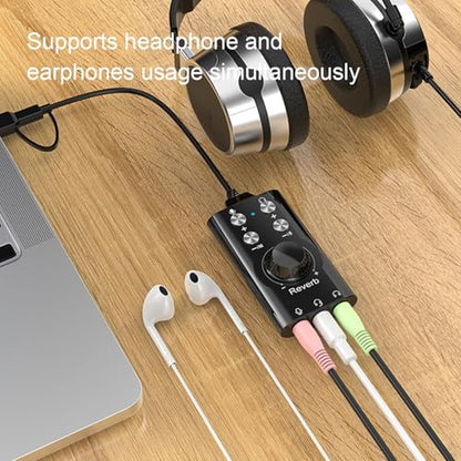 USB Type C External Sound Card, Plug and Play USB Audio Adapter with Noise Reduction Chip and Volume Control, for Laptop Phone Live Streaming Karaoke