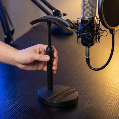 GANAZONO Headset Stand with Phone Holder, Dual Slot Plastic Headphone and Phone Organizer, Adjustable Desktop Stand for Gaming Desks and Workspaces, Prevents Scratch and Keeps Devices Neat