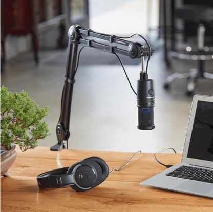 Audio-Technica AT2020USB-X Cardioid Condenser USB Microphone Bundled with Microphone Arm + Headphones + Wind Screen Pop Filter + Cleaning Cloth (5 Items) - style: w/Mic Arm & Headphones