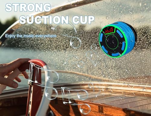 Bluetooth Speakers, DuoTen IPX7 Waterproof Wireless Portable Bluetooth Speakers w/LED Display, FM Radio, Suction Cup, Light Show, Loud Stereo Sound and Bass for Shower, Pool, Party, Travel, Outdoors