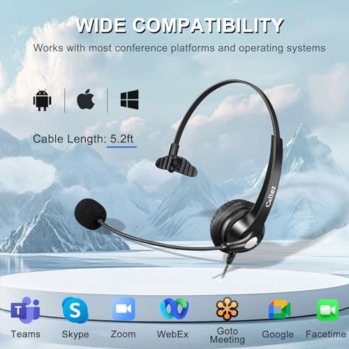 Callez Wired Computer Headset, 3.5mm Cell Phone Headset for iPhone Samsung | USB C Headphone with Mic Noise Cancelling for PC Laptop Mac, Zoom Teams Call Center Home Office Work, in-line Control - color: Black