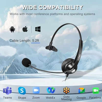 Callez Wired Computer Headset, 3.5mm Cell Phone Headset for iPhone Samsung | USB C Headphone with Mic Noise Cancelling for PC Laptop Mac, Zoom Teams Call Center Home Office Work, in-line Control - color: Black