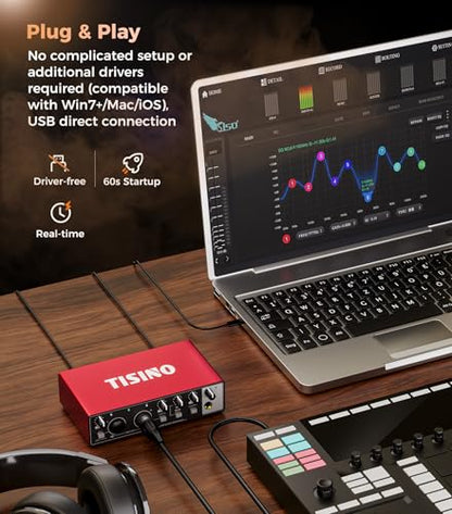 Tisino 24Bit/192kHz USB Audio Interface for Studio Recording, Red