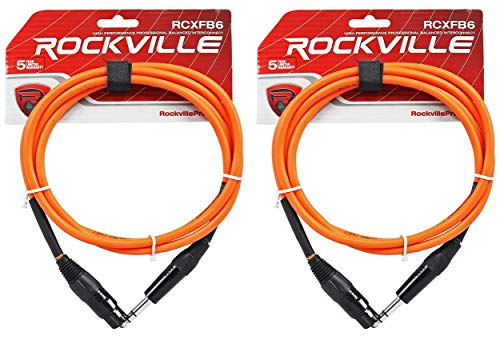 Rockville RCXFB6O 2-Pack Orange 6 ft Female XLR to 1/4" TRS Balanced Cable | 24 AWG 100% Copper, 90% OFC Spiral Shield, REAN Connectors, EMI/RFI Rejection, Pro Audio, Studio/Stage Use