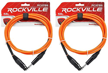 Rockville RCXFB6O 2-Pack Orange 6 ft Female XLR to 1/4" TRS Balanced Cable | 24 AWG 100% Copper, 90% OFC Spiral Shield, REAN Connectors, EMI/RFI Rejection, Pro Audio, Studio/Stage Use