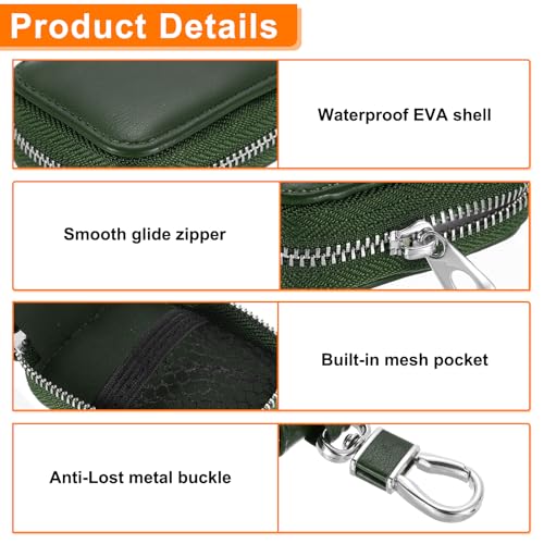 HARFINGTON Earbuds Cases, Earphone Case Holder, PU Leather Ear Buds Case Zipper Organizer Small with Mesh Pocket for USB Cable, Wireless Wired Earphones, Green - color: Green