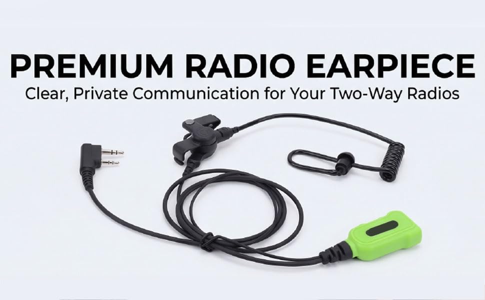 Yunseity Radio Earpiece, 2 Way Radio Headset with Acoustic Tube Noise Reduction Microphone Push to Talk, for TK TH KPG HYT 2 Pin Dual Pin 3.5mm .5mm