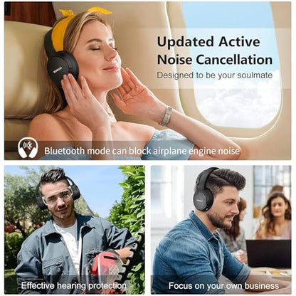 RUNOLIM Hybrid Active Noise Cancelling Headphones, Wireless Over Ear Bluetooth Headphones with Microphone, 100H Playtime, Foldable Headphone with HiFi Audio, Deep Bass for Home Travel Office - color: Black