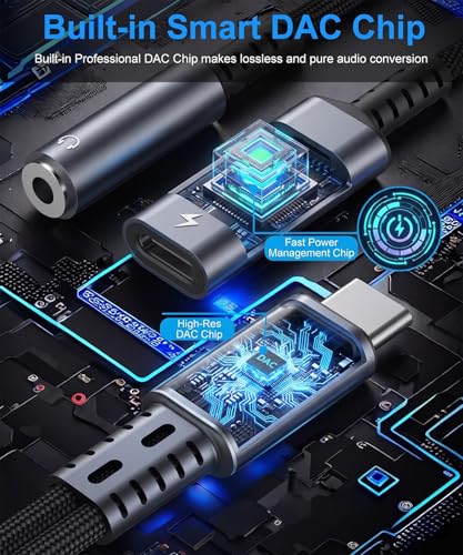 USB C to 3.5mm Audio and Charger Adapter, 2in1 USB C to Aux Headphone Jack Splitter and Type C PD 60W Fast Charging Dongle Cable for iPhone 17 16 15 Pro Max Plus, Galaxy S25 S24 S23 Ultra More USBC