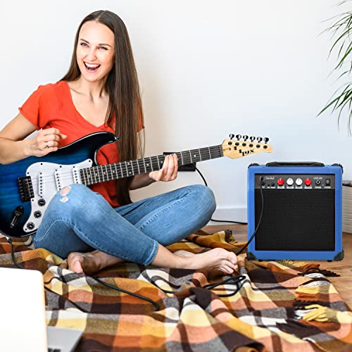 LyxPro Electric Guitar Amp 20 Watt Amplifier Built in Speaker Headphone Jack and Aux Input Includes Gain Bass Treble Volume and Grind - Blue - color: Blue, size: 20 Watt