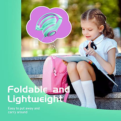 Kids Headphones with Mic, 94dB Volume Limit Over Ear Kids Headphones Wired for School - Mint