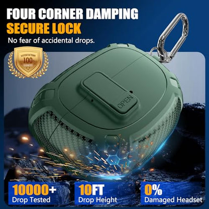 Ljusmicker for Bose Ultra Open Earbuds Case Cover 2024 with Cleaner Kit,Military Hard Cover with Lock for Bose Open Ear Earbuds Charging Case Accessories with Keychain for Men Women-Geen