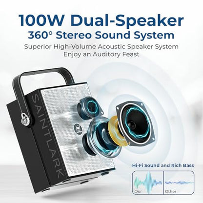 100W Powerful Voice Amplifier with 2 Wireless Microphones S99 | Big Pro Sound Portable Speaker with Microphone, Bluetooth Speaker PA System Karaoke Machine Support BT/USB/TF Card/Aux/Guitar - color: Black