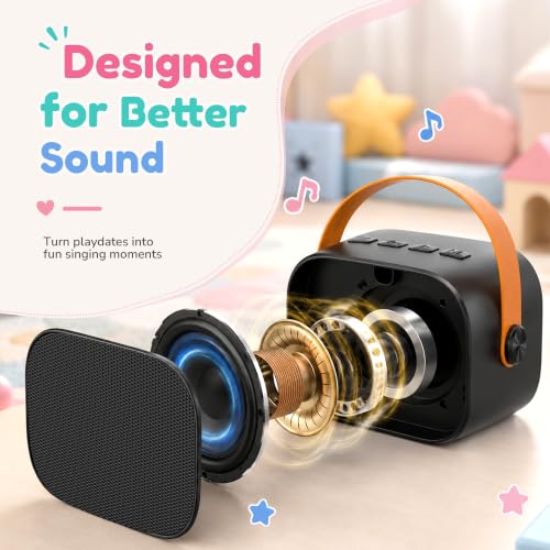 Karaoke Machine for Kids Boys, 2 Mics with Voice Changer, Black | Rechargeable,Portable,Bluetooth,TF Card,Headphone Jack,Sing Toy,Gift for Boys