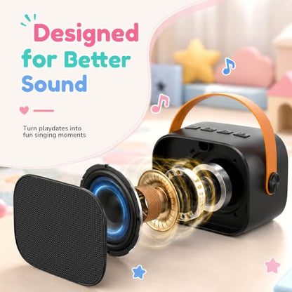 Karaoke Machine for Kids Boys, 2 Mics with Voice Changer, Black | Rechargeable,Portable,Bluetooth,TF Card,Headphone Jack,Sing Toy,Gift for Boys