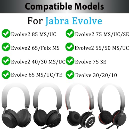 Adhiper Universal Headband Cover for Jabra Evolve 2 85/75/65/55/50/40/30 | for Jabra Evolve 75/65/40/30/20, Evolve3 85/75 Headsets, 6mm Thick Neoprene Cushion Covers , with Hanging Loop