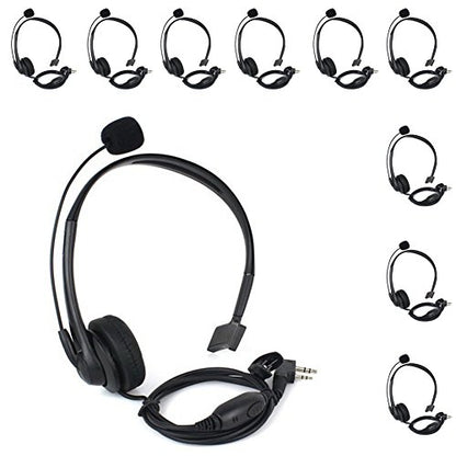 KENMAX® 2 Pin Headband Microphone Mic Earpiece for Two Way Radio BaoFeng UV-5R UV-B5 UV-B6 BF-888S WOUXUN TG-UV2 KG-UVD1P PUXING PX-888K Keenwood TK-3107 - color: Pack of 10