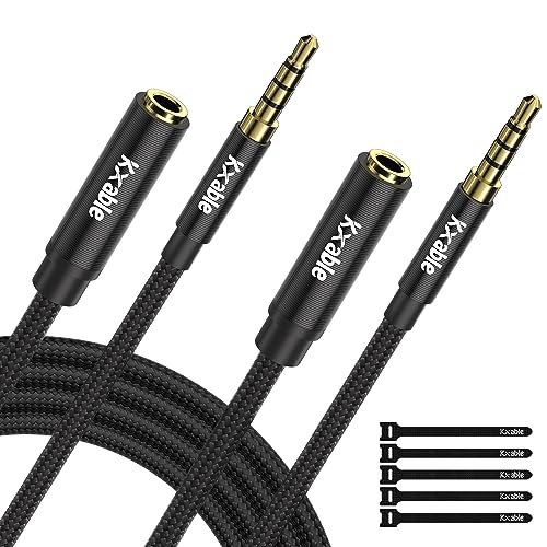 2 Pack 3.5mm Headphone Extension Cable 4FT, 4 Pole TRRS 1/8 inch Male to Female Stereo Audio Cord, Nylon Braided, Microphone Compatible, for Headphone, iPad, Smartphone, Media Players, Tablet- Slim - size: 4FT (2-Pack)
