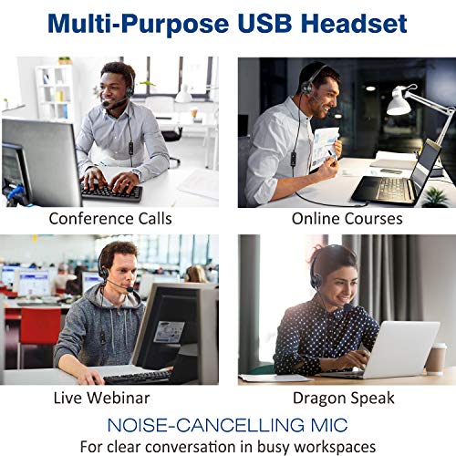 Callez USB Headset with Microphone Noise Cancelling & Audio Controls for PC | Stereo Computer Headphones for Laptop Business Skype Zoom UC Lync Softphone Call Center Office, Clearer Voice, Ultra Comfort
