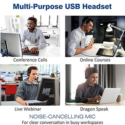Callez USB Headset with Microphone Noise Cancelling & Audio Controls for PC | Stereo Computer Headphones for Laptop Business Skype Zoom UC Lync Softphone Call Center Office, Clearer Voice, Ultra Comfort