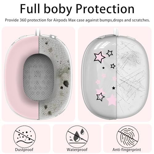 Silicone Case for AirPods Max Headphones, Clear Star Soft TPU Ear Cups Cover/Ear Pad Cover/Headband Protection for Apple AirPods Max USB-C/Lightning (2024/2020) (Pink) - color: Pink