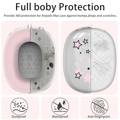 Silicone Case for AirPods Max Headphones, Clear Star Soft TPU Ear Cups Cover/Ear Pad Cover/Headband Protection for Apple AirPods Max USB-C/Lightning (2024/2020) (Pink) - color: Pink