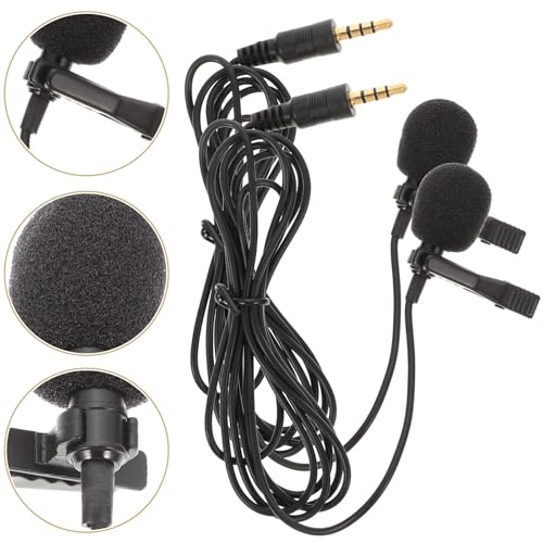 Garneck 2pcs Lavalier Microphone Clip with 3.5mm Jack for Laptop and Tablet, High Sensitivity Mini Phone Microphone with Long Cable for Lecture Recording and Rap Recording Equipment