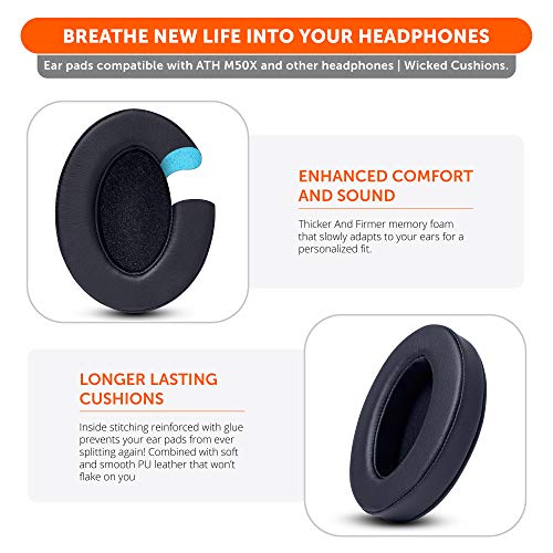 WC Wicked Cushions PadZ - Thick & Soft Ear Pads for ATH M50X / M40X / SteelSeries Arctis/HyperX Cloud & Alpha/Logitech G Pro X/Compatible with Over 50 Headphones | Black - color: Black