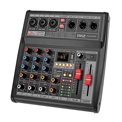 Pyle Professional DJ Audio Mixer - 3-Channel Controller with 16 Preset DSP Effects - USB Interface - 3 Mic/Line Inputs - +48V Phantom Power - Built-in FX Processor - MP3 Player/Headphone Jack - PMX462