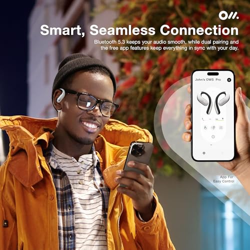 Oladance OWS Pro Open-Ear True Wireless Headphones, 16-Hour Playtime | Bluetooth 5.3, Dual-Device Connectivity, Amplifier Chip, Virtual Bass, Liquid Silicone, Titanium Frame, Comfortable Fit - color: White