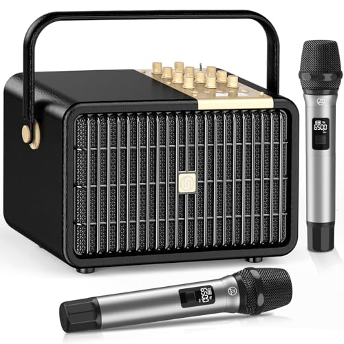SUPNIU Wireless Voice Amplifier Professional Karaoke Machine with 2 UHF Microphones for Adults, 320W Peak Bluetooth Speaker PA System Treble & Bass for Home Party Wedding Outdoor Christmas Events L400 - color: Black