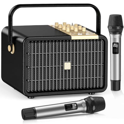 SUPNIU Wireless Voice Amplifier Professional Karaoke Machine with 2 UHF Microphones for Adults, 320W Peak Bluetooth Speaker PA System Treble & Bass for Home Party Wedding Outdoor Christmas Events L400 - color: Black