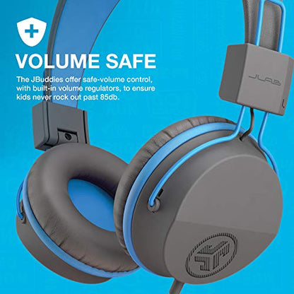 JLab JBuddies Studio On-Ear Kids Wired Headphones, Toddler Headphones, Kid Safe, Studio Volume Safe, Volume Limiter, Folding, Adjustable, Noise Isolation, with Mic (Graphite/Blue) - color: Graphite / Blue, size: Headphones