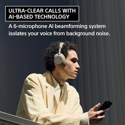 Sony WH-1000XM6 The Best Noise Cancelling Wireless Headphones, Sandstone | HD NC Processor QN3, 12 Microphones, Adaptive NC Optimizer, Mastered by Engineers, Studio-Quality, Up to 30 Hrs of Battery - color: Sandstone