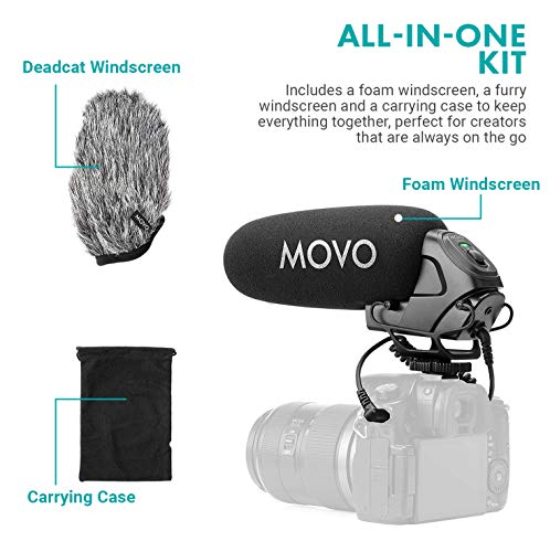 Movo VXR3030 Camera Shotgun Microphone - Supercardioid Microphone with Headphone Monitoring for DSLR's, Mirrorless, Recorders, and Camcorders