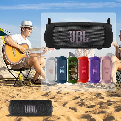 khanka Silicone Case for JBL Flip 7 Waterproof Bluetooth Speaker,Black | Soft Protective Sleeve Cover with Shoulder Strap for JBL Flip 7 Portable Bluetooth Speaker - color: Black