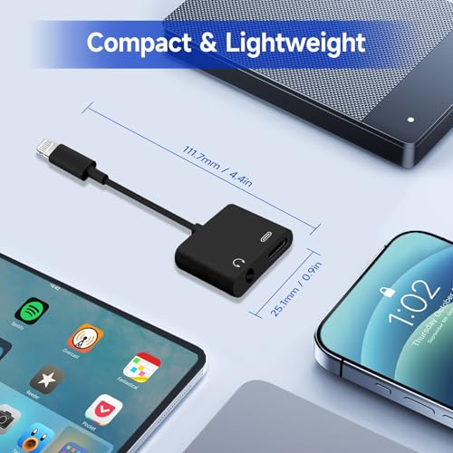 [Apple MFi Certified] 2-in-1 Charging & Audio Adapter for iPhone, Lightning to 3.5mm Headphone Jack Dongle Splitter, Supports Hi-Res Lossless Sound, Compatible with iPhone 14/13/12/11/XS/XR/8/7 1Pack - color: Black