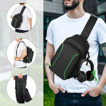 PGmoon Sling Carrying Case Compatible with Xbox Series S Game Console | Storage Travel Bag for Wireless Controllers and More Accessories (Patent Design)