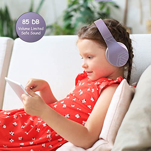 PowerLocus Kids Headphones Over-Ear, Bluetooth Wireless Headphones for Kids,with Microphone, Safe 85DB Volume Limited, Foldable with Carry Case, Audio Cable, Micro SD mode for Online Classes,PC,Phones - color: Purple