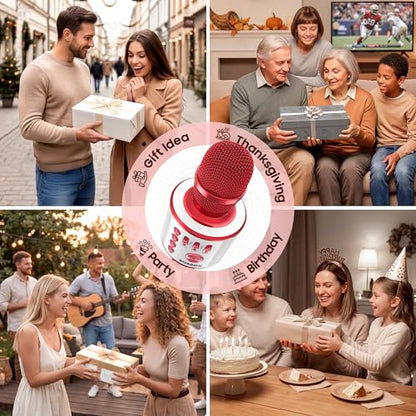 BONAOK Wireless Bluetooth Karaoke Microphone,3-in-1 Portable Handheld Mic Speaker Machine Birthday Home Party for PC or All Smartphone(Q37 Red) - color: Red