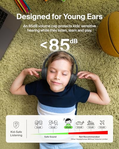 Belkin SoundForm Mini Bluetooth Kids Headphones with Case, 30H Battery Life | Toddler headphones with Case, 85dB Volume Limit, Built-in Mic, Wired Connection Option, iPad, Android Tablet, School, Travel - color: Black, style: Wireless (USB-C) + Case