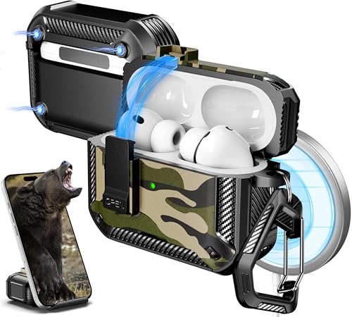 for AirPods Pro 3 Case with Lock Magnetic Lid MagSafe, Camo | Compatible Apple AirPods Pro 3, Compatible MagSafe, Protective Case with Cleaner Kit & Carabiner, Powerful Drop Protection - color: FK-Camo, size: Airpods Pro 3