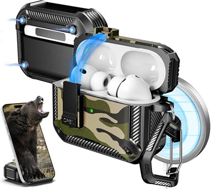 for AirPods Pro 3 Case with Lock Magnetic Lid MagSafe, Camo | Compatible Apple AirPods Pro 3, Compatible MagSafe, Protective Case with Cleaner Kit & Carabiner, Powerful Drop Protection - color: FK-Camo, size: Airpods Pro 3