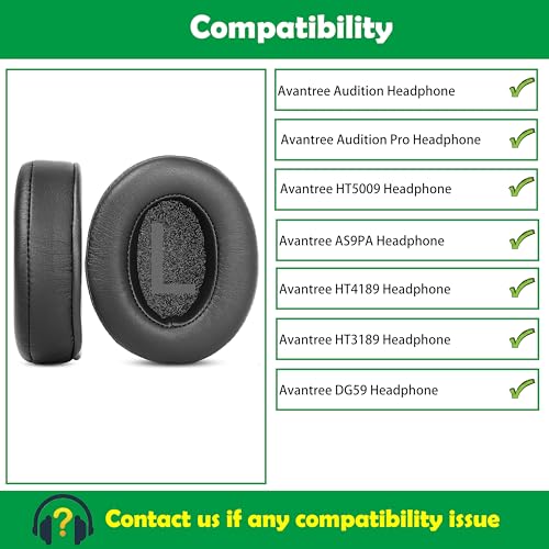 Earpads Cushion Compatible with Avantree Audition, Audition Pro HT5009, AS9PA, HT4189, HT3189, DG59 Headsets Ear Pads Replacement with Softer Protein Leather and Memory Foam