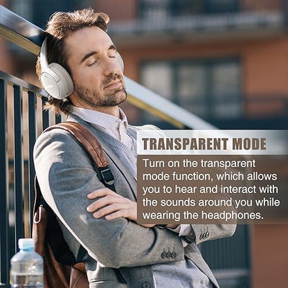 RUNOLIM Hybrid Active Noise Cancelling Headphones, 100H Playtime, Built-in Microphone, Bluetooth Wireless Over Ear Foldable Headphones with HiFi Audio, Home Travel Office - color: Silver