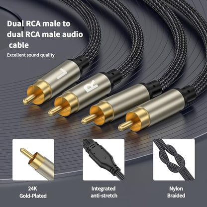 RCA Cable, 2RCA Male to 2RCA Male Stereo Audio Cable Gold Plated Car Audio Subwoofer Adapter Dual Shielded Red and White Cord for Home Theater Amplifier Hi-Fi System Car Audio Speaker-16FT