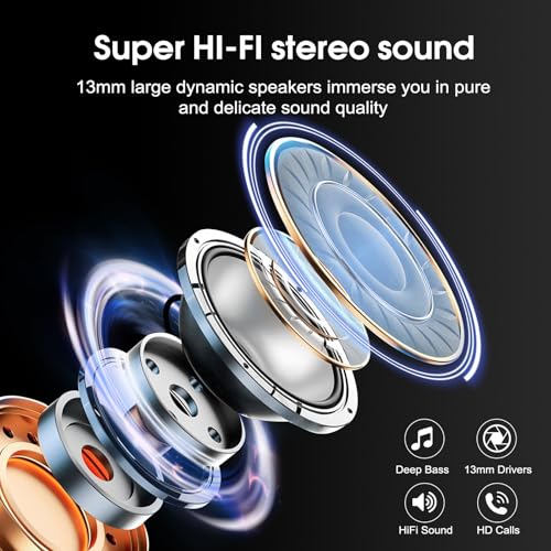 Csasan Wireless Earbuds Bluetooth 5.3 Headphones, 40H Playtime in-Ear Earphones, Mini Bluetooth Earbuds with ENC Noise Cancelling Mic, Deep Bass Stereo Ear Buds, LED Display, IPX7 Waterproof Earphones - color: Black