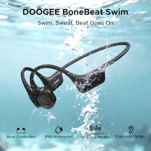 Bone Conduction Headphones, IP68 Waterproof Swimming Headphones Wireless Bluetooth 5.4, Skin Friendly Silicone, 32GB MP3 Mode, Sport Open Earphones for Underwater, Running, Cycling (Black)